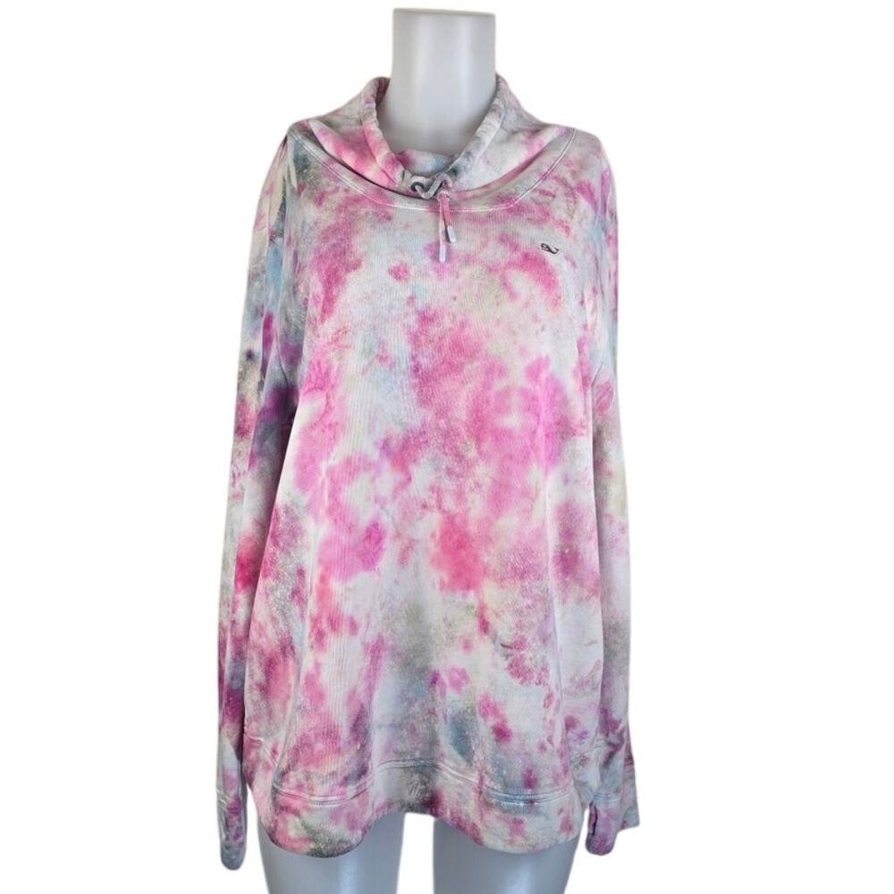 Vineyard Vines Pink Gray Tie Dye Athletic Athleisure Winter Sweatshirt Women's L